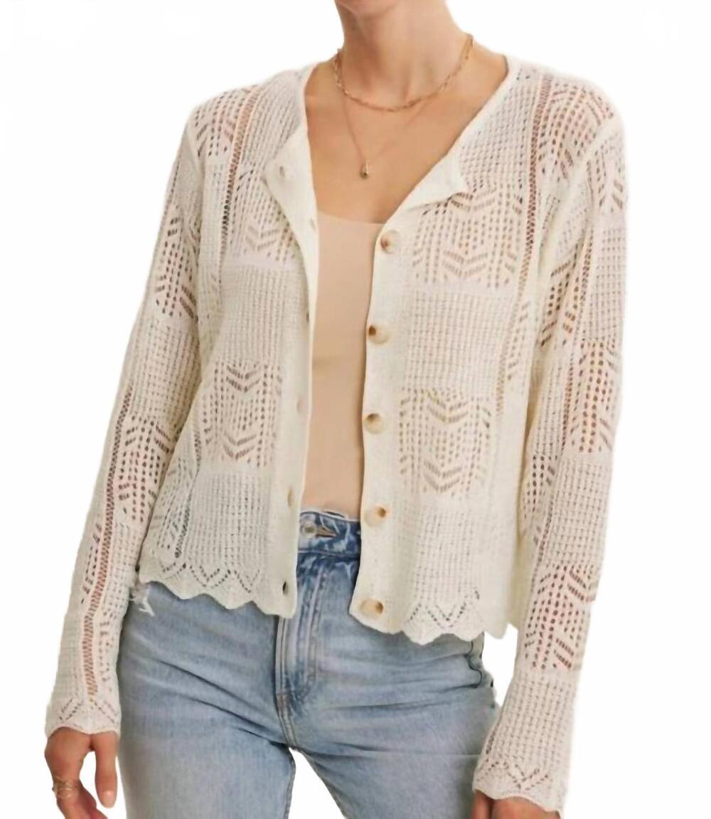 NEW IN FEBRUARY classic pointelle knit button-down cardigan in white